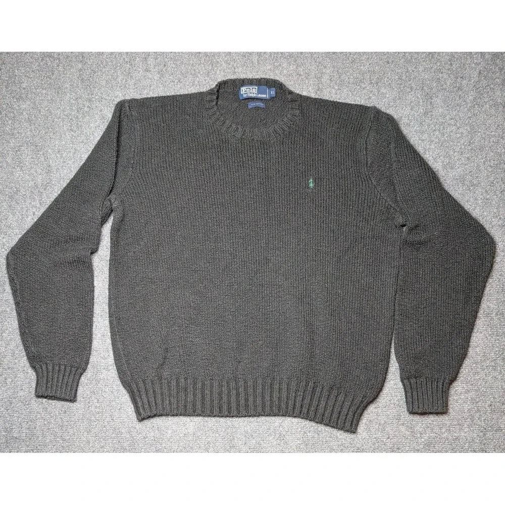 Vtg Polo‎ Ralph Lauren Knit Sweater Mens XL Black Crewneck Vintage Green Pony